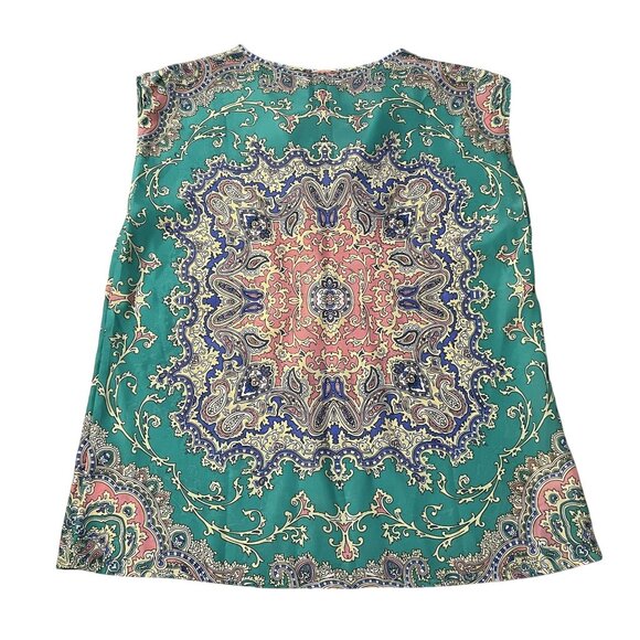 NWT Ann Taylor Turquoise & Pink Sleeveless Paisley Blouse medium - Picture 2 of 8
